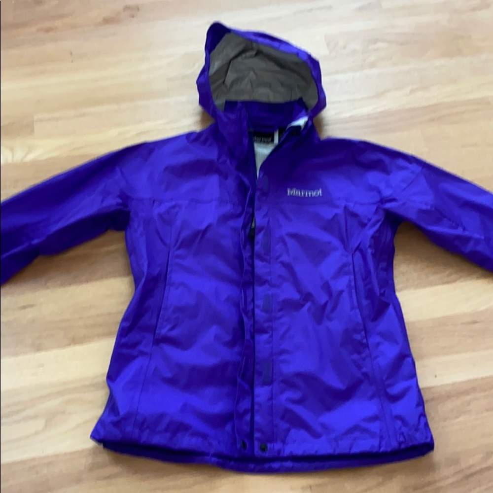 Marmot waterproof Jacket, size small, color purple.